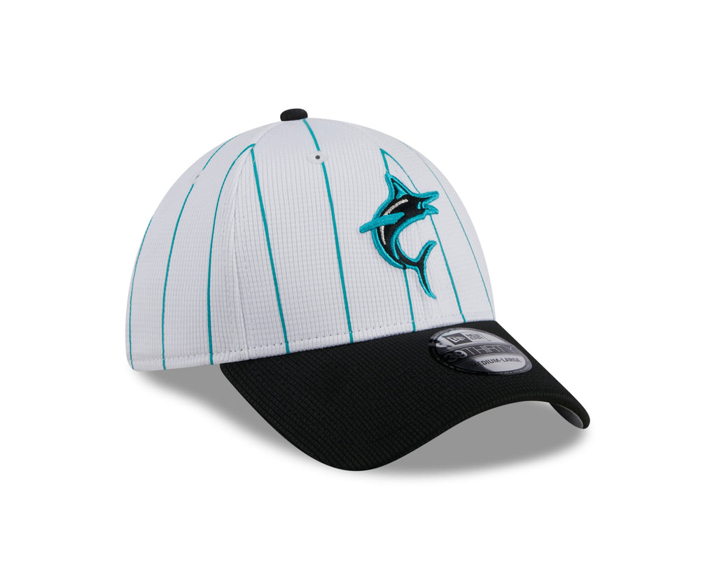 Men's Miami Marlins New Era 2024 Batting Practice White/Black 39THIRTY Flex-Fit Hat