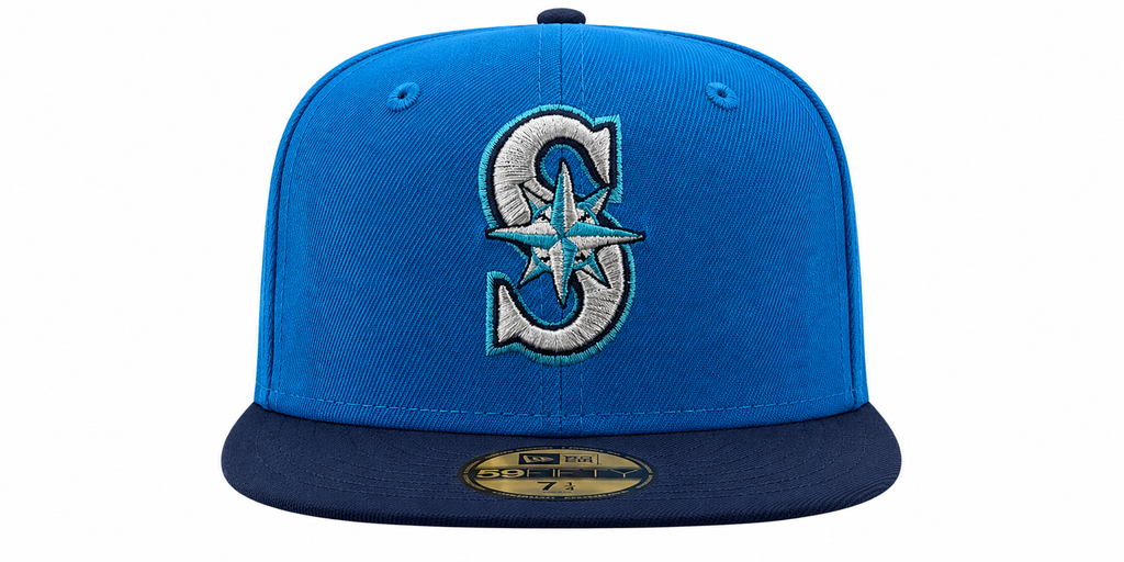 Seattle Mariners New Era 2 Tone Sunwash Ocean Blue Nirvana Nevermind Inspired 59FIFTY Fitted Hat
