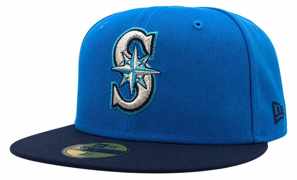 Seattle Mariners New Era 2 Tone Sunwash Ocean Blue Nirvana Nevermind Inspired 59FIFTY Fitted Hat