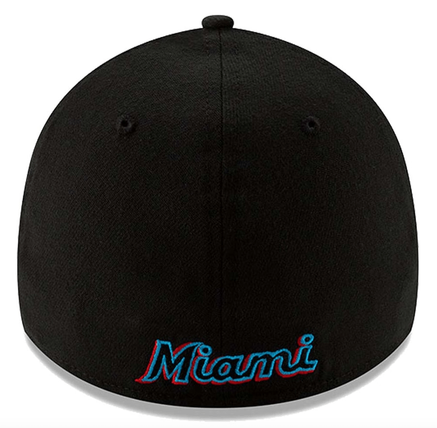 Men's Miami Marlins New Era Black Team Classic 39THIRTY Flex Hat