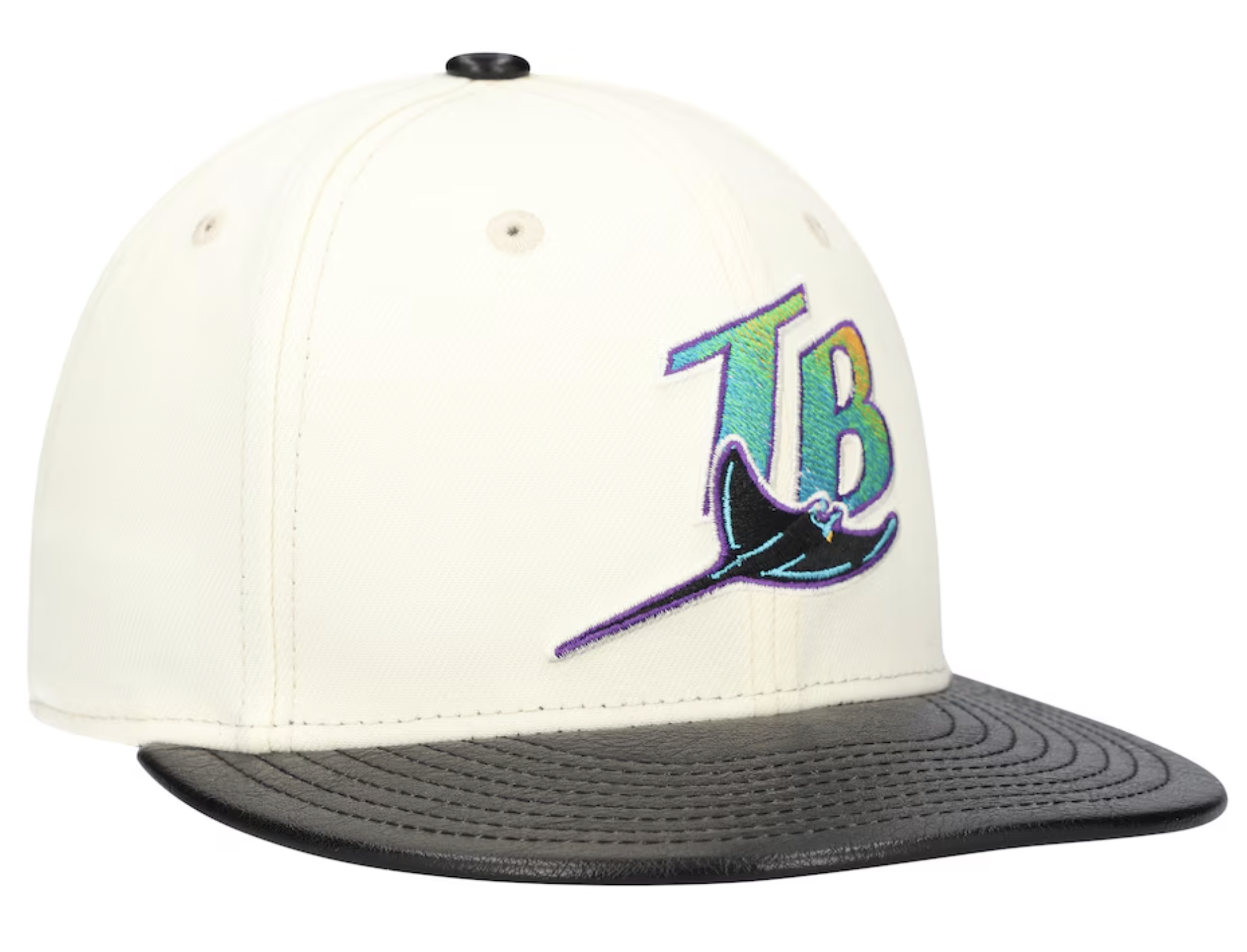Tampa Bay Devil Rays Cooperstown Collection Cream/Black Leather Visor New Era 59FIFTY Fitted Hat