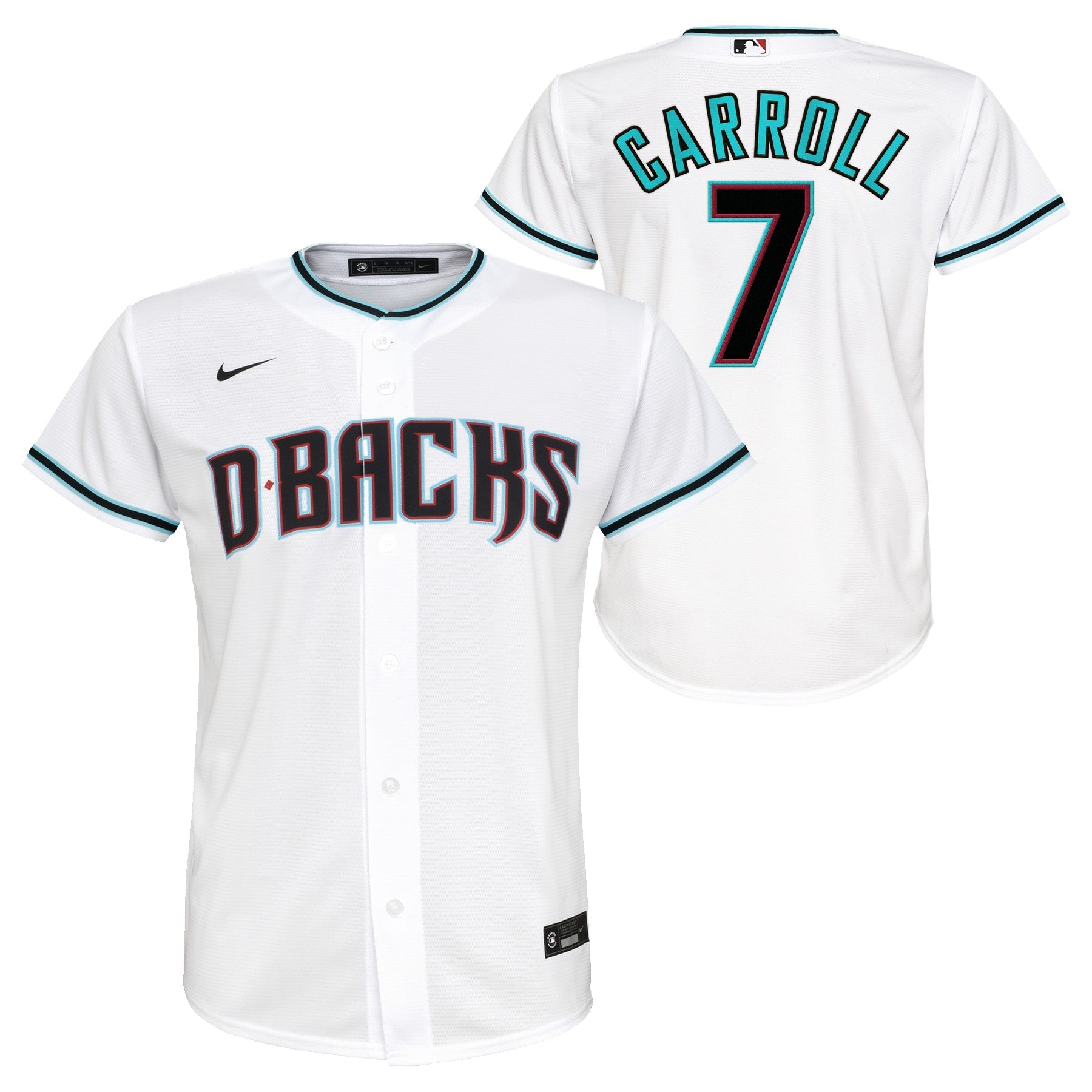 Youth Corbin Carroll Arizona Diamondbacks White Home Replica NIKE Screen Print Jersey